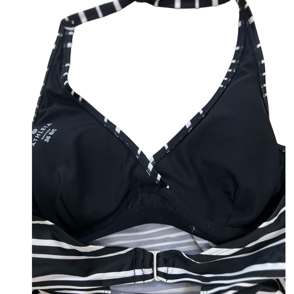ATHLETA Women's Black White Striped Halter Swim Dress 36 B/C Underwire Bra - Picture 5 of 7